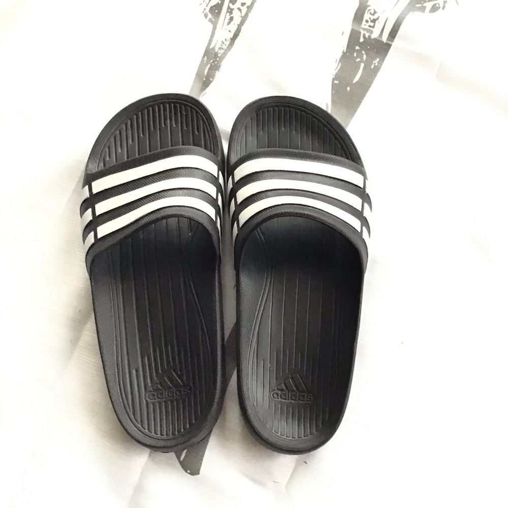 Black adidas sandals. Size 5